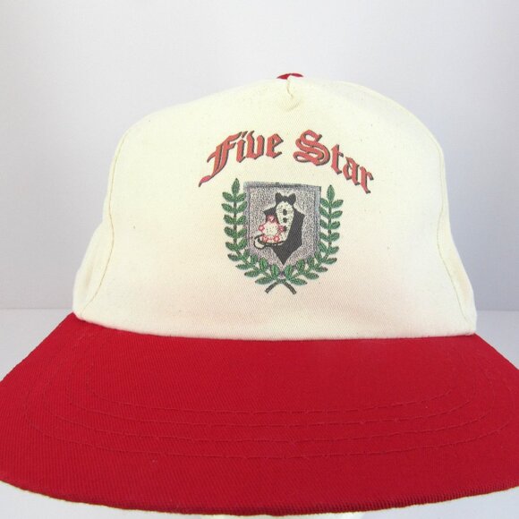 Five Star Graphic Logo Men's White & Red Wide Brim 5 Panel Adj Snapback Cap Hat - Picture 1 of 8